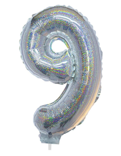 Ballon aluminium, numéro 9 (argent holographique, 41cm)