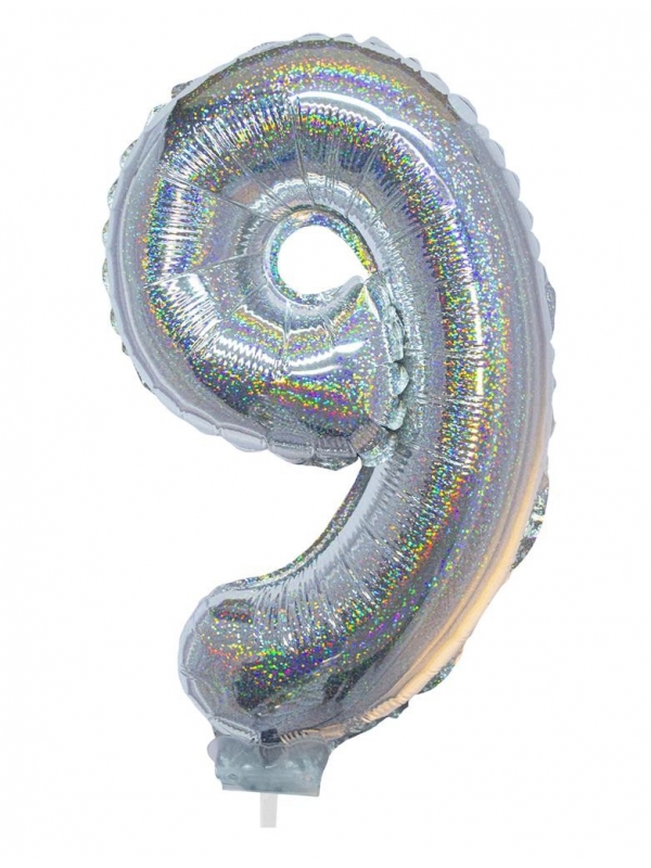 Ballon aluminium, numéro 9 (argent holographique, 41cm)