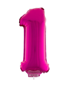 Ballon aluminium rose avec bâton, chiffre 1 - 41 cm