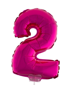 Ballon aluminium rose avec bâton, chiffre 2 - 41 cm