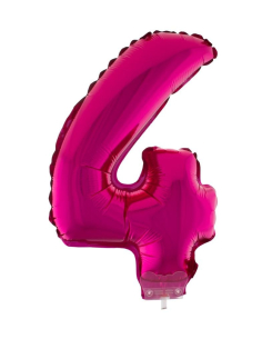 Ballon aluminium rose avec bâton, chiffre 4 - 41 cm