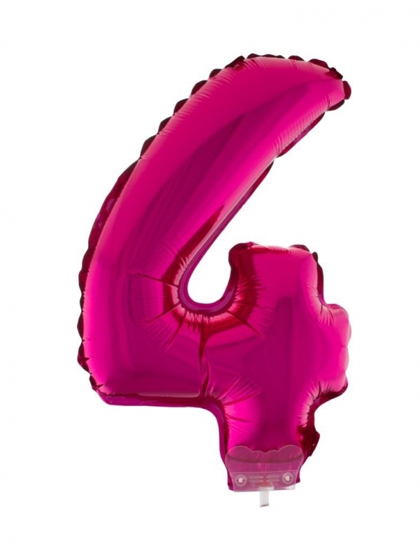 Ballon aluminium rose avec bâton, chiffre 4 - 41 cm