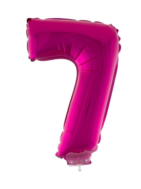 Ballon aluminium rose avec bâton, chiffre 7 - 41 cm