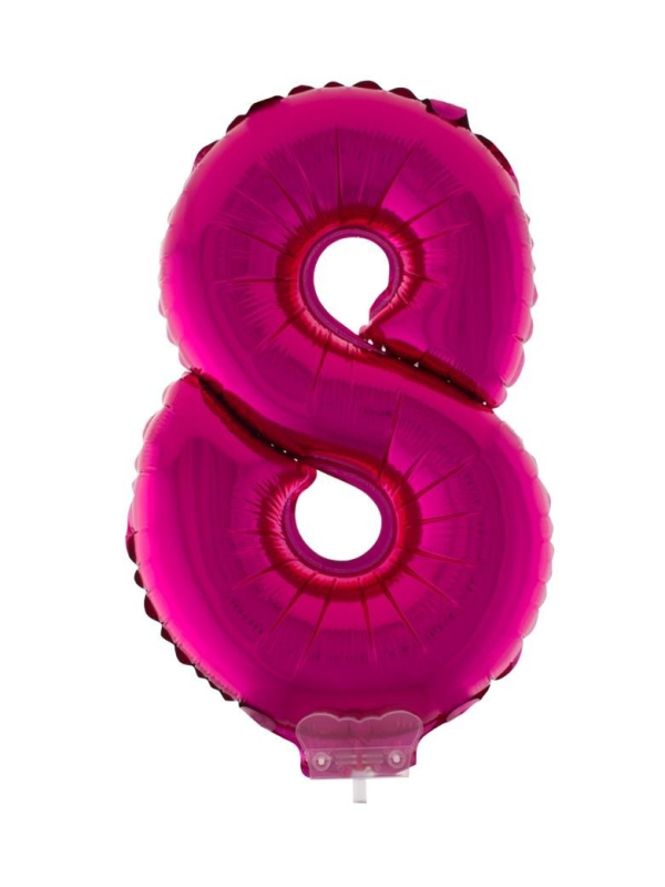 Ballon aluminium rose avec bâton, chiffre 8 - 41 cm