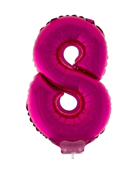 Ballon aluminium rose avec bâton, chiffre 8 - 41 cm