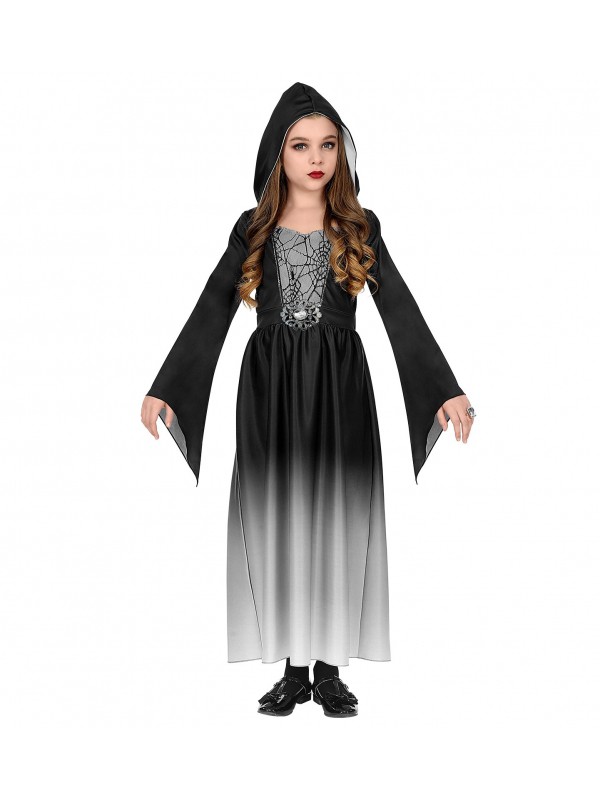 Déguisement Gothique Noire fille (robe à capuche)