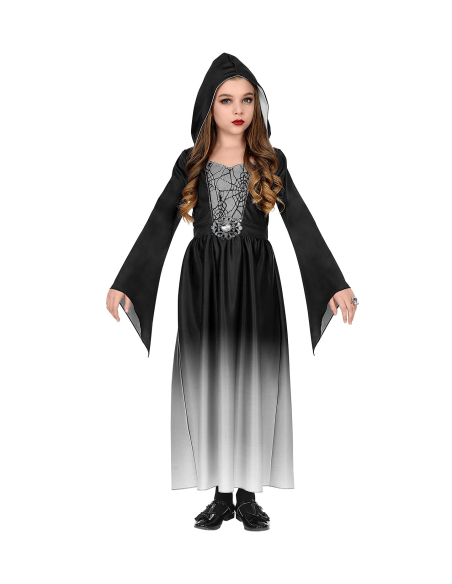 Déguisement Gothique Noire fille (robe à capuche)