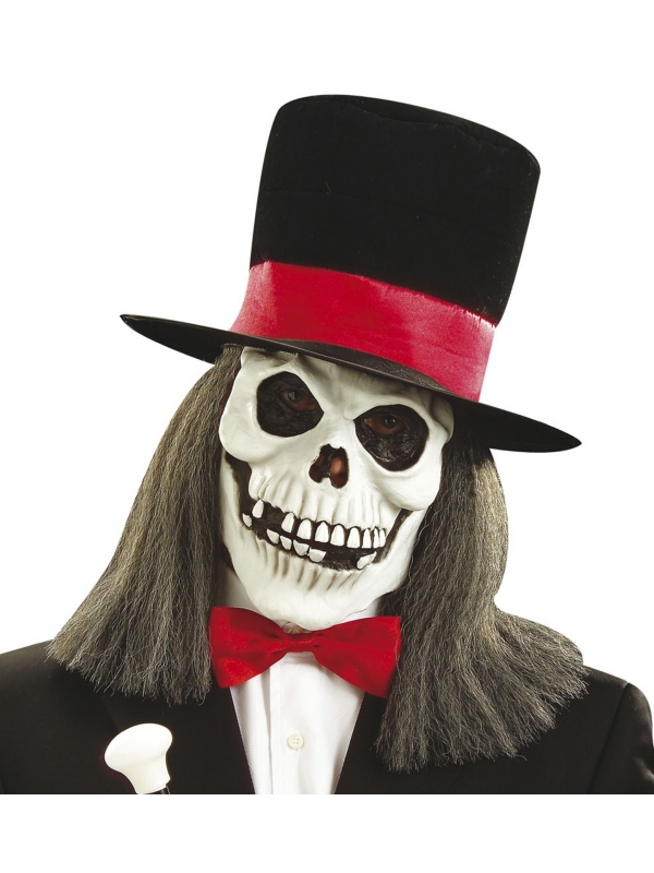 Masque squelette avec Haut de forme en velours et cheveux longs
