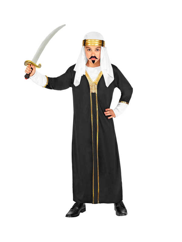 Déguisement Sultan Garçon noir et blanc (robe avec manteau, couvre-tete)
