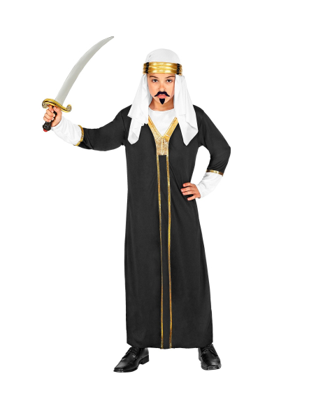 Déguisement Sultan Garçon noir et blanc (robe avec manteau, couvre-tete)