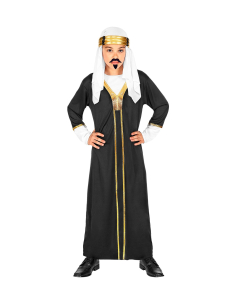 Déguisement Sultan Garçon noir et blanc (robe avec manteau, couvre-tete)