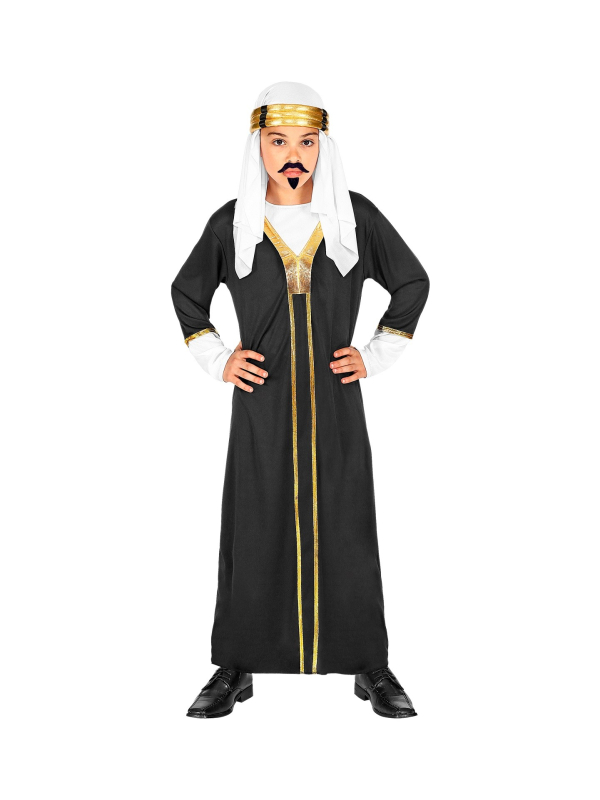 Déguisement Sultan Garçon noir et blanc (robe avec manteau, couvre-tete)
