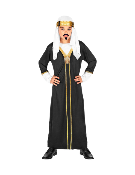 Déguisement Sultan Garçon noir et blanc (robe avec manteau, couvre-tete)