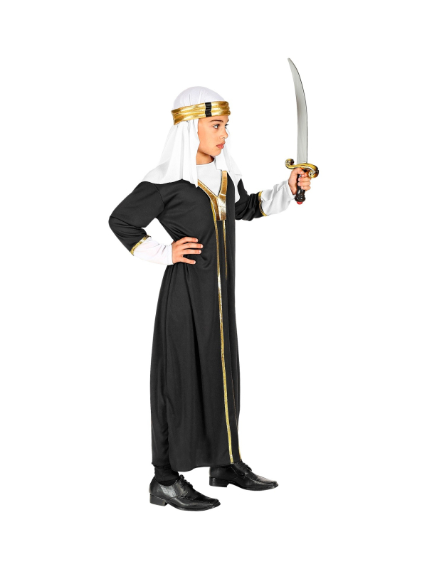 Déguisement Sultan Garçon noir et blanc (robe avec manteau, couvre-tete)