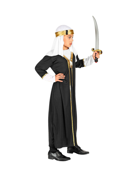 Déguisement Sultan Garçon noir et blanc (robe avec manteau, couvre-tete)