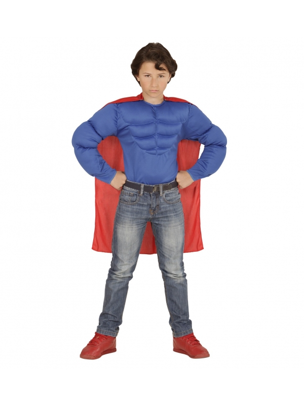 Déguisement Super Héros Musclé Garçon (chemise muscles, cape)