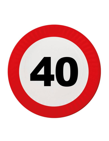 Lot de 8 assiettes en carton 40 ans - Panneaux de signalisation