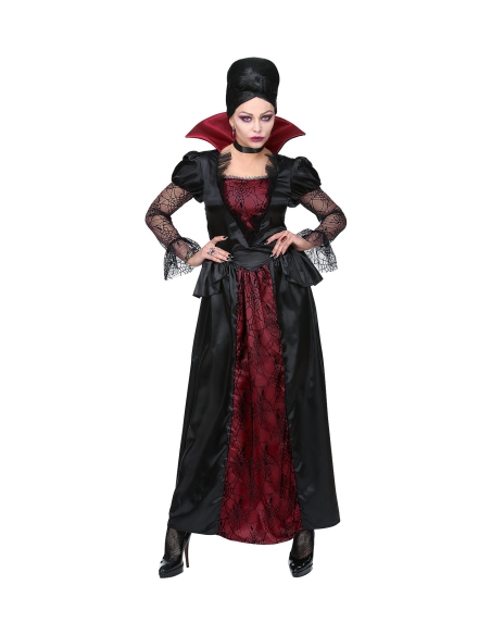 Déguisement femme vampire sexy rouge et noir (robe longue, tour de cou)