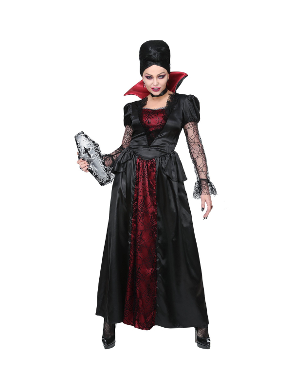 Déguisement femme vampire sexy rouge et noir (robe longue, tour de cou)