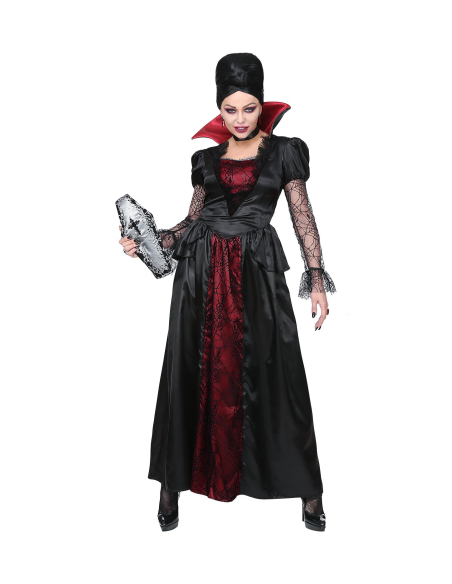 Déguisement femme vampire sexy rouge et noir (robe longue, tour de cou)