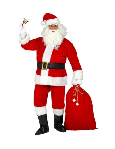 Costume Père Noël pour pros (veste, pantalon, ceinture, chapeau, barbe, lunettes, couvre - bottes, H