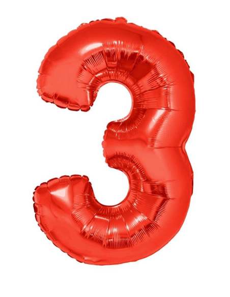 Ballon aluminium rouge chiffre -3- 102cm