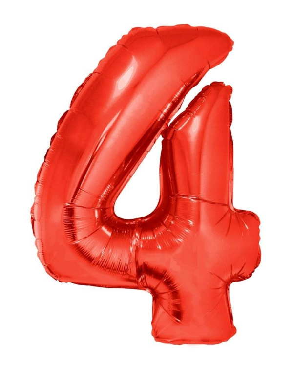 Ballon aluminium rouge chiffre  -4- 102cm