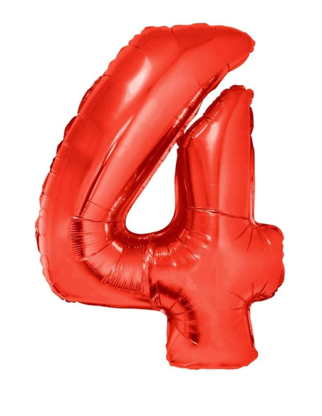 Ballon aluminium rouge chiffre  -4- 102cm
