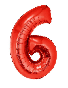 Ballon aluminium rouge chiffre -6- 102cm