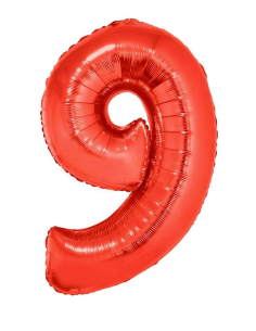 Ballon aluminium rouge chiffre -9- 102 cm