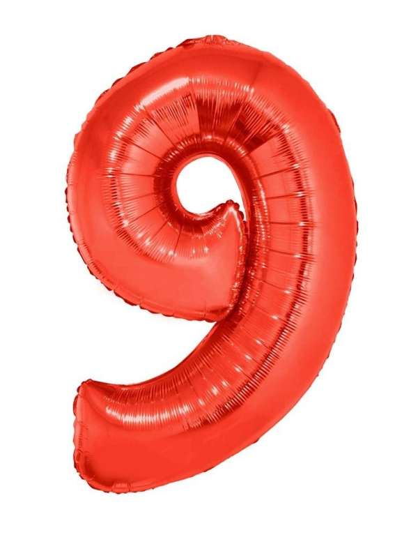Ballon aluminium rouge chiffre -9- 102 cm