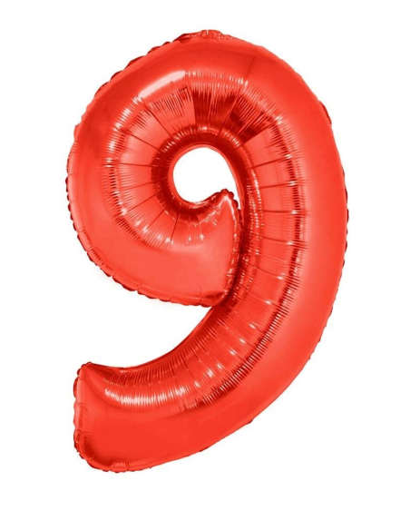Ballon aluminium rouge chiffre -9- 102 cm