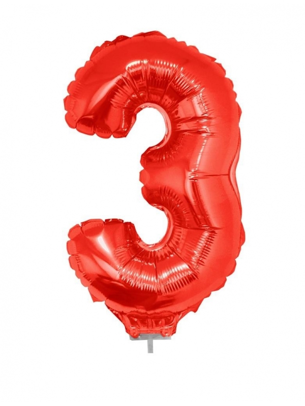 Ballon aluminium rouge chiffre -3- 41 cm