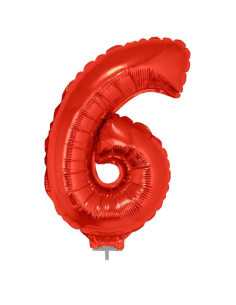 Ballon aluminium rouge chiffre -6- 41cm