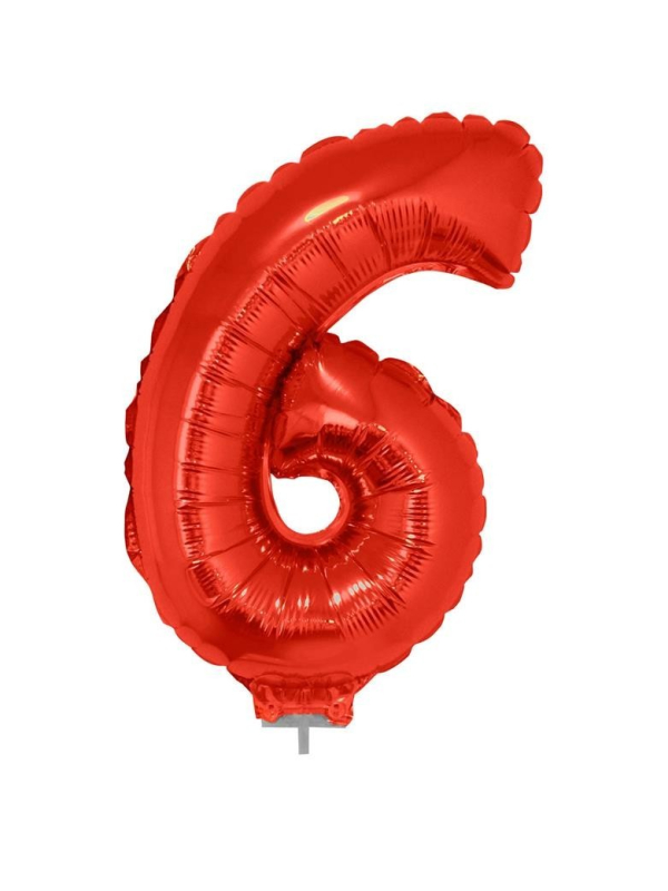 Ballon aluminium rouge chiffre -6- 41cm