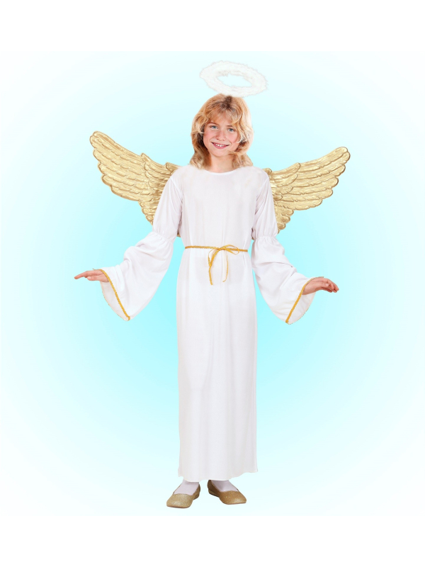 Déguisement d'Ange enfant blanc (robe, ceinture, auréole)