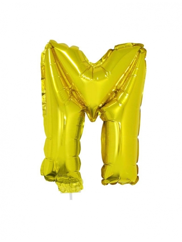 Ballon aluminium avec baton OR lettre -M- taille 41cm