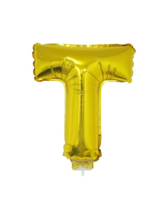 Ballon aluminium avec baton OR lettre -T- taille 41cm