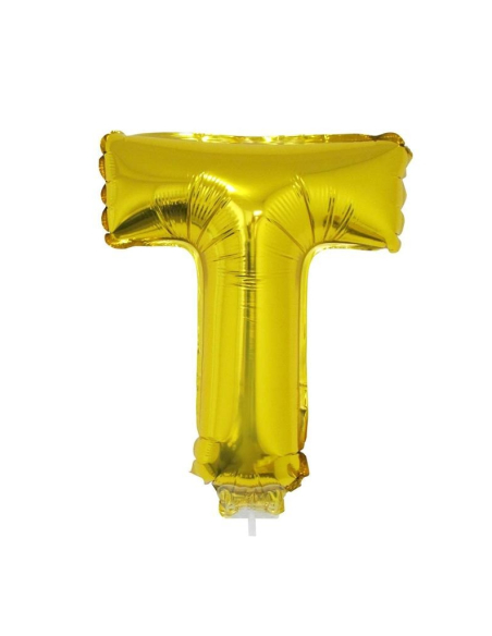 Ballon aluminium avec baton OR lettre -T- taille 41cm