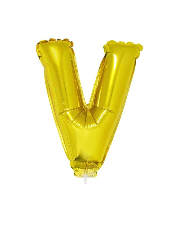 Ballon aluminium avec baton OR lettre -V- taille 41cm