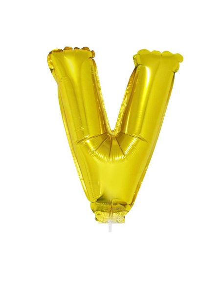 Ballon aluminium avec baton OR lettre -V- taille 41cm