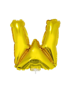Ballon aluminium avec baton OR lettre -W- taille 41cm