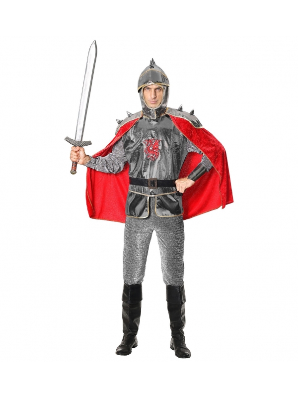 Déguisement chevalier Homme (tunique avec armure et cape, ceinture, casque)