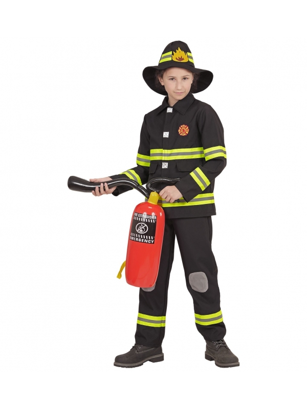Déguisement Pompier Enfant Noir et Jaune Fluo (veste, pantalon, casque)