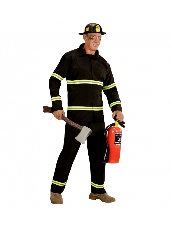 Déguisement Pompier Homme Noir et Jaune Fluo (veste, pantalon, casque)