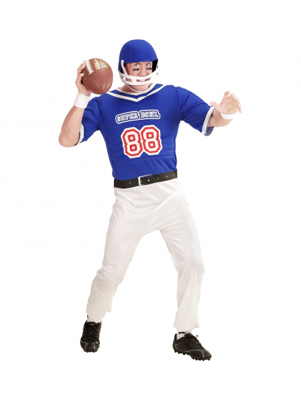 Déguisement Joueur de Football Américain Adulte Bleu et blanc (haut, pantalon, casque)