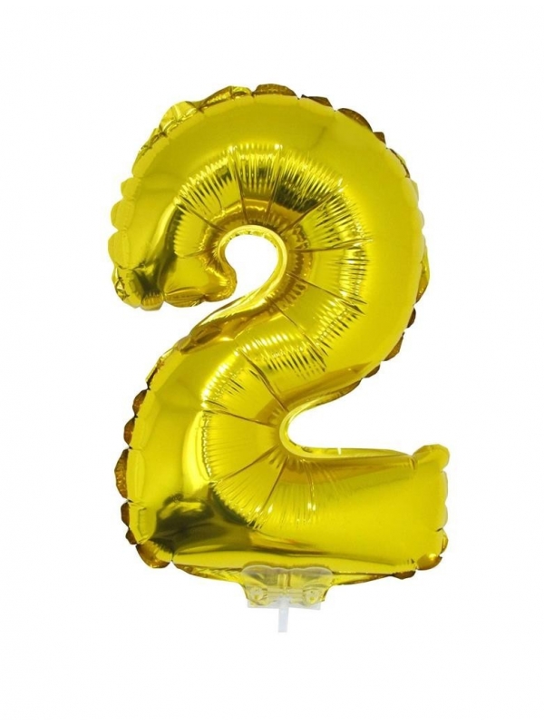 Ballon aluminium avec baton OR chiffre -2- taille 41cm