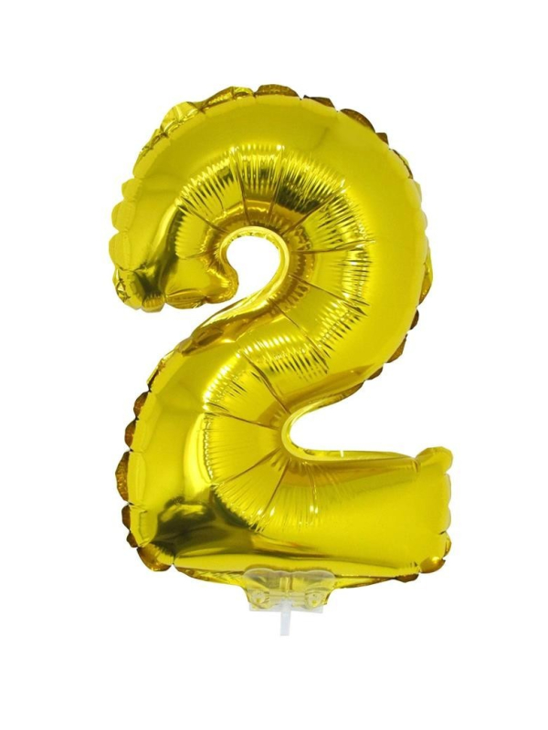 Ballon aluminium avec baton OR chiffre -2- taille 41cm
