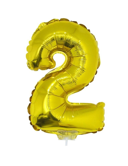 Ballon aluminium avec baton OR chiffre -2- taille 41cm