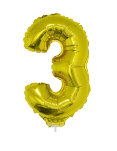Ballon aluminium avec baton OR chiffre -3- taille 41cm